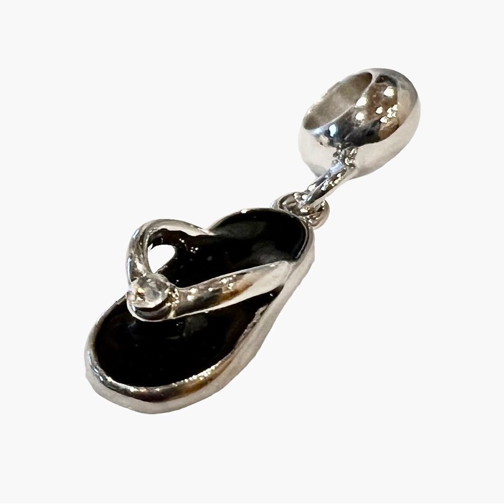 Black Rhinestone Silver Sandal Charm